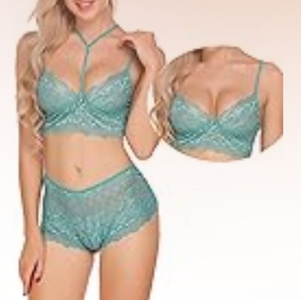 Avidlove Lace Bralette and Panty Set Sleepwear Lingerie Minty Blue.  Size XXL.